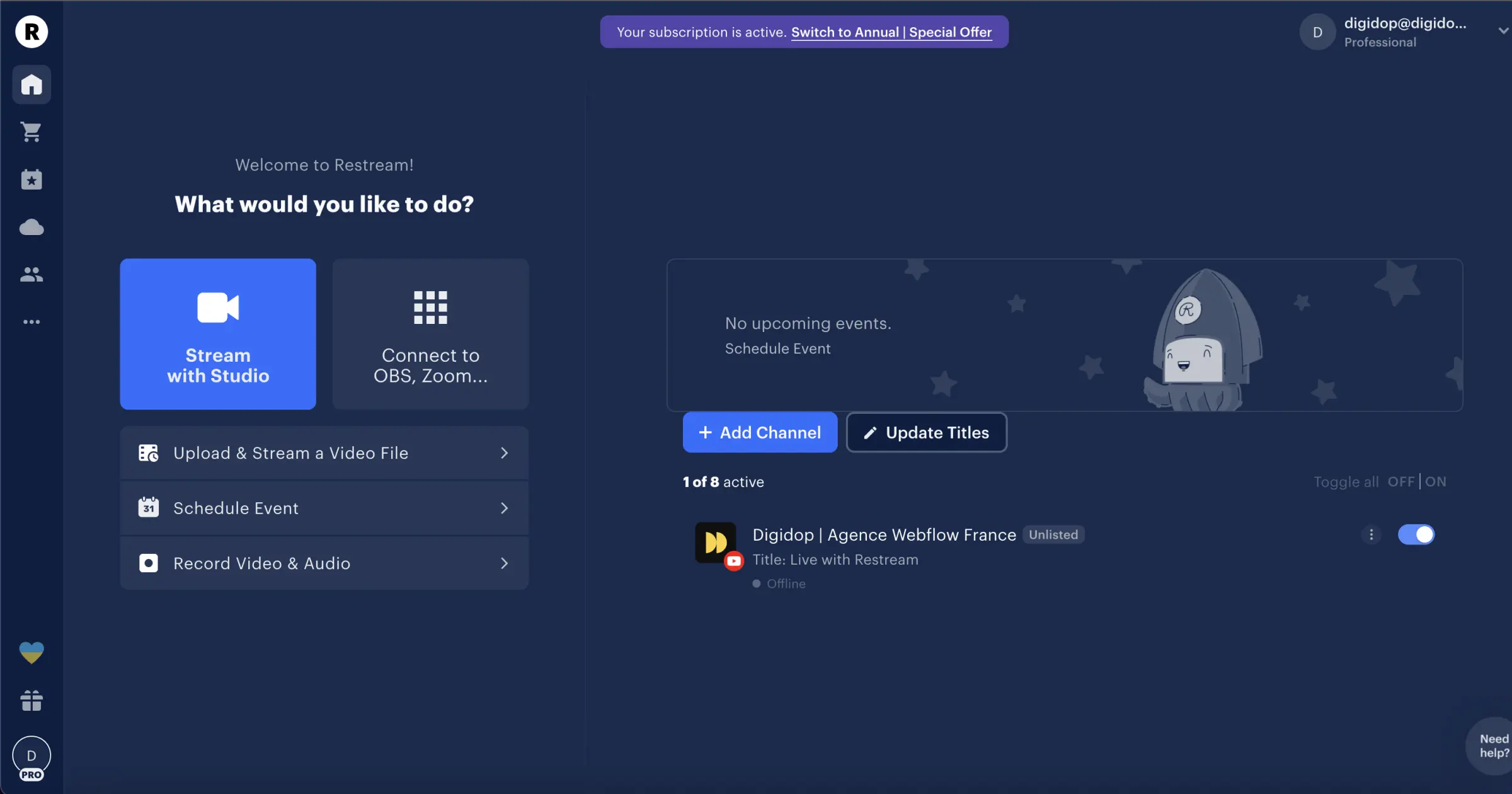 Découvrez Restream.io Diffusion simultanée sur plusieurs plateformes